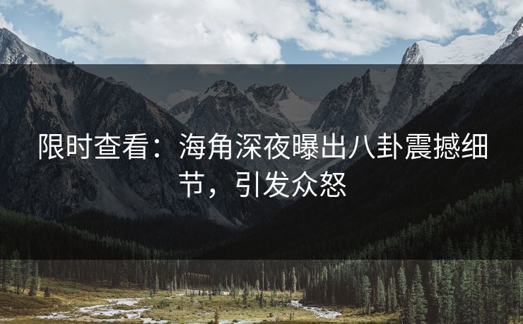 限时查看：海角深夜曝出八卦震撼细节，引发众怒
