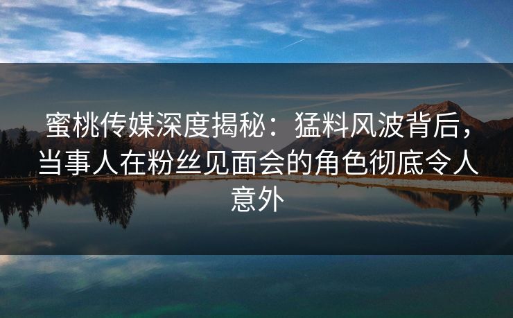 蜜桃传媒深度揭秘：猛料风波背后，当事人在粉丝见面会的角色彻底令人意外