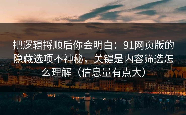 把逻辑捋顺后你会明白：91网页版的隐藏选项不神秘，关键是内容筛选怎么理解（信息量有点大）